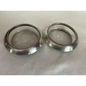 Mid-Century Sterling Silver and Starburst Crystal Drink Coasters, S/2 Frank M. W